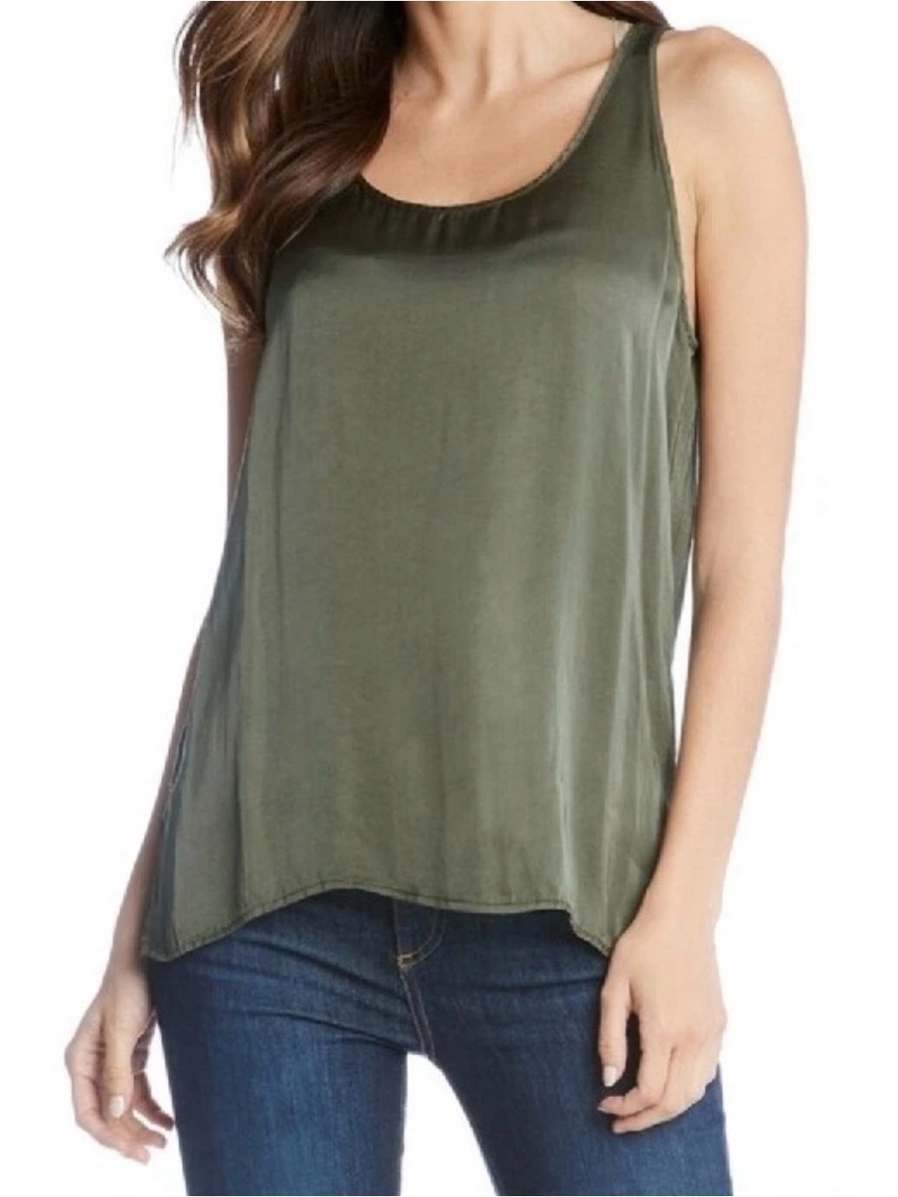 Satin‎ Scoop Neck Tank Top - Olive